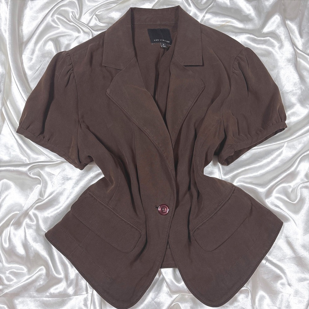 y2k Blazer Brown Excellent The Limited Puff Short Sleeve Peplum Top M